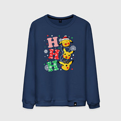 Свитшот хлопковый мужской Pikachu ho ho ho, цвет: тёмно-синий