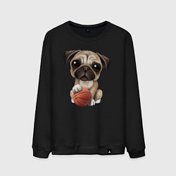 Свитшот хлопковый мужской Мопс баскетболист, цвет: черный