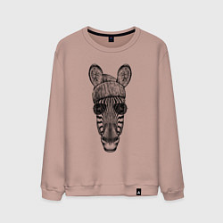 Свитшот хлопковый мужской Зебра в очках и шапке, цвет: пыльно-розовый