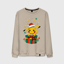 Свитшот хлопковый мужской Новогодний пика-пика, цвет: миндальный