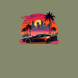 Свитшот хлопковый мужской Ретро закат в Майями и гоночная машина, цвет: авокадо — фото 2