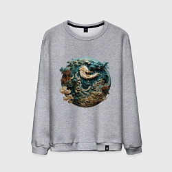 Свитшот хлопковый мужской Китайский дракон в круге, цвет: меланж