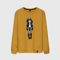 Свитшот хлопковый мужской Аниме девушка в капюшоне, цвет: горчичный