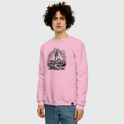 Свитшот хлопковый мужской Море и маяк, цвет: светло-розовый — фото 2