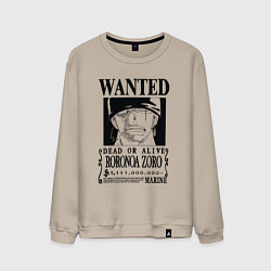 Свитшот хлопковый мужской Награда за голову Ророноа Зоро One Piece, цвет: миндальный