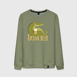 Свитшот хлопковый мужской Крокодил пьёт пиво, цвет: авокадо