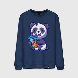 Свитшот хлопковый мужской Панда с напитком, цвет: тёмно-синий
