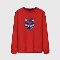 Свитшот хлопковый мужской Красочный волк в стильных очках, цвет: красный