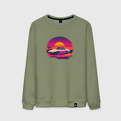 Свитшот хлопковый мужской Синтвейв закат, цвет: авокадо