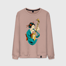Свитшот хлопковый мужской Японка с гитарой, цвет: пыльно-розовый
