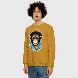 Свитшот хлопковый мужской Портрет обезьяны в шляпе, цвет: горчичный — фото 2