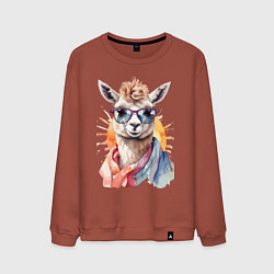 Свитшот хлопковый мужской Лама в очках цвет, цвет: кирпичный
