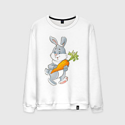 Свитшот хлопковый мужской Мультяшный заяц с морковкой, цвет: белый