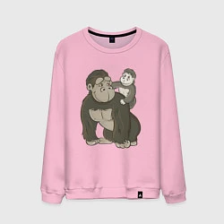 Свитшот хлопковый мужской Мультяшная горилла с детенышем, цвет: светло-розовый