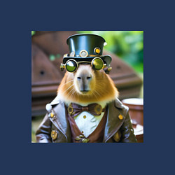 Свитшот хлопковый мужской Мем капибара в стиле стимпанк в очках и шляпе, цвет: тёмно-синий — фото 2