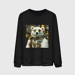Свитшот хлопковый мужской Северный медведь воин в очках в стиле стимпанк, цвет: черный