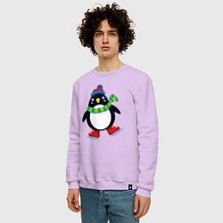 Свитшот хлопковый мужской Пингвин на коньках, цвет: лаванда — фото 2