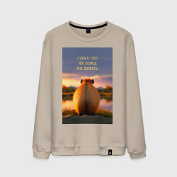 Свитшот хлопковый мужской Капибара на берегу реки: страх это не повод не дел, цвет: миндальный