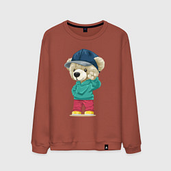 Свитшот хлопковый мужской Плюшевый мишка приветствует, цвет: кирпичный