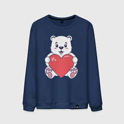 Свитшот хлопковый мужской Белый медведь с сердцем, цвет: тёмно-синий