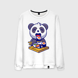 Свитшот хлопковый мужской Панда и суши, цвет: белый