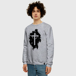 Свитшот хлопковый мужской Крест католический графика, цвет: меланж — фото 2