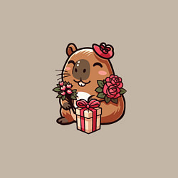 Свитшот хлопковый мужской Капибара с подарком и цветами, цвет: миндальный — фото 2