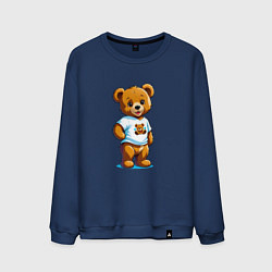 Свитшот хлопковый мужской Медвежонок в футболке, цвет: тёмно-синий