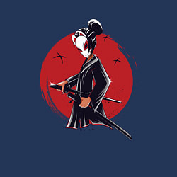 Свитшот хлопковый мужской Девушка самурай в маске, цвет: тёмно-синий — фото 2