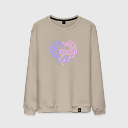 Свитшот хлопковый мужской Кельтская тату влюбленные драконы, цвет: миндальный
