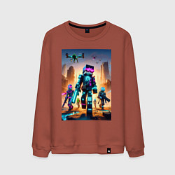 Свитшот хлопковый мужской Minecraft - cyberpunk ai art fantasy, цвет: кирпичный