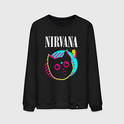Свитшот хлопковый мужской Nirvana rock star cat, цвет: черный