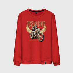 Свитшот хлопковый мужской Русский байкер на мотоцикле, цвет: красный