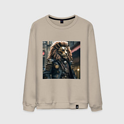 Мужской свитшот Лев в кожаном костюме в стиле стимпанк