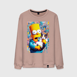 Свитшот хлопковый мужской Bart Simpson with a kitten - ai art, цвет: пыльно-розовый