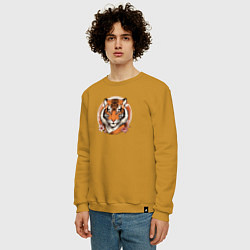 Свитшот хлопковый мужской Тигр в ретро стиле, цвет: горчичный — фото 2