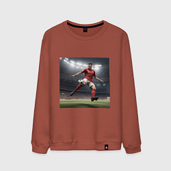 Свитшот хлопковый мужской Футболист пинающий мяч, цвет: кирпичный