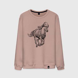 Свитшот хлопковый мужской Лошадь в новогоднем колпаке, цвет: пыльно-розовый