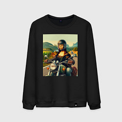 Свитшот хлопковый мужской Mona Lisa on a motorcycle - ai art, цвет: черный