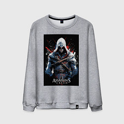 Свитшот хлопковый мужской Assassins creed огненный фон, цвет: меланж