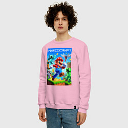 Свитшот хлопковый мужской Mario in Minecraft - ai art collaboration, цвет: светло-розовый — фото 2