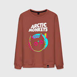 Свитшот хлопковый мужской Arctic Monkeys rock star cat, цвет: кирпичный