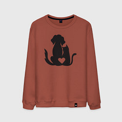 Свитшот хлопковый мужской Dog and cat love, цвет: кирпичный