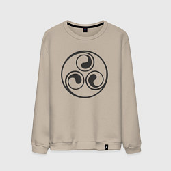 Свитшот хлопковый мужской Круглый черный трискелион, цвет: миндальный
