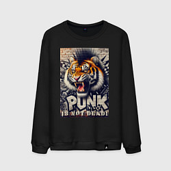 Свитшот хлопковый мужской Cool tiger - punks not dead, цвет: черный