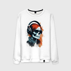 Свитшот хлопковый мужской Grunge redhead girl skull, цвет: белый