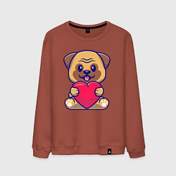 Свитшот хлопковый мужской Бульдог с сердечком, цвет: кирпичный