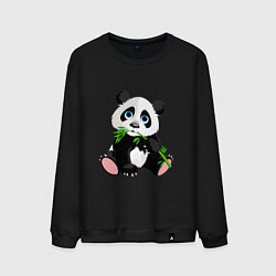 Свитшот хлопковый мужской Панда кушает тростник, цвет: черный