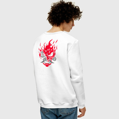 Мужской свитшот Логотип Samurai Cyberpunk 2077 на спине / Белый – фото 4