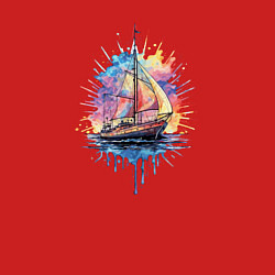 Свитшот хлопковый мужской Парусник на закате, цвет: красный — фото 2